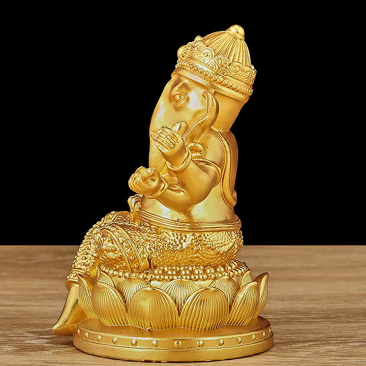 Buddha Stones Mini Petite Statue de Méditation Ganesh Ganpati Éléphant Réflexion Décoration de Maison en Résine