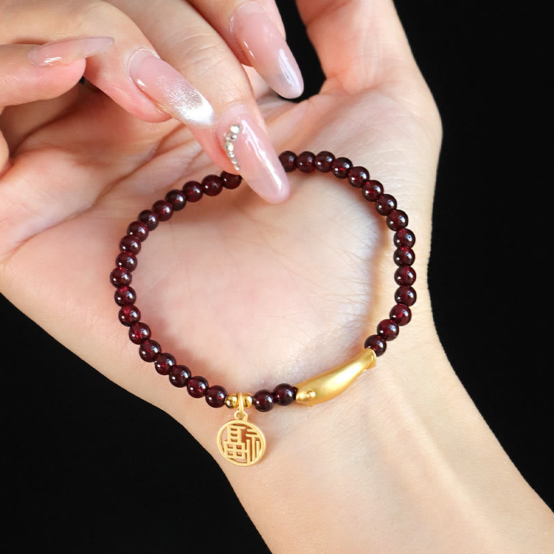 Bracelet de purification du caractère Fu du poisson en argent sterling 925 avec Buddha Stones