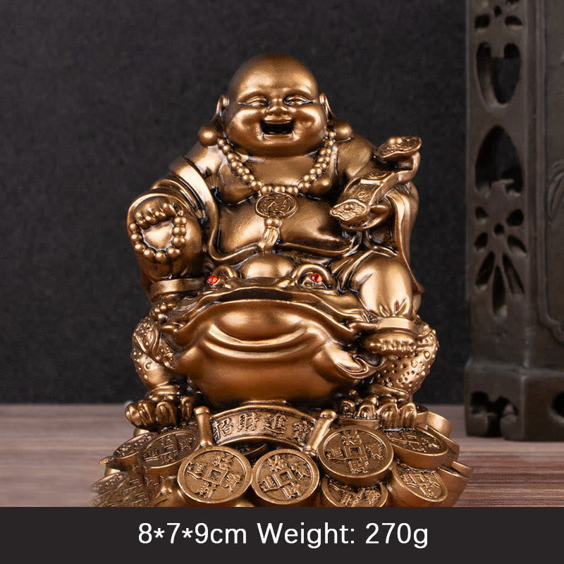 Buddha Stones Bouddha rieur Feng Shui Grenouille Crapaud Pièces de cuivre Attirer la richesse Statue en résine Décoration de la maison - Bouddha de bronze - Moyen 8*7*9cm - image 12