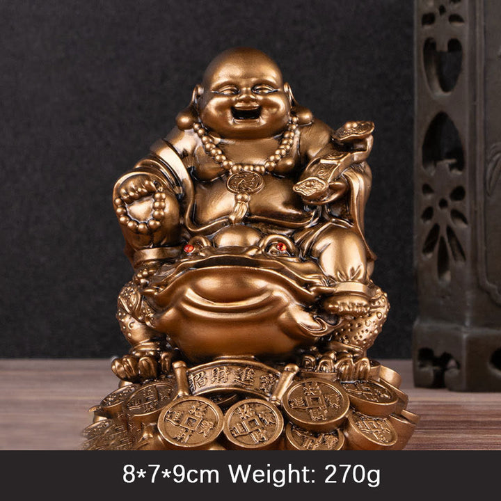 Buddha Stones Bouddha rieur Feng Shui Grenouille Crapaud Pièces de cuivre Attirer la richesse Statue en résine Décoration de la maison - Bouddha de bronze - Moyen 8*7*9cm - image 12