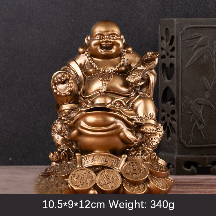 Buddha Stones Bouddha rieur Feng Shui Grenouille Crapaud Pièces de cuivre Attirer la richesse Statue en résine Décoration de la maison - Bouddha de bronze - Grand format 10,5 x 9 x 12 cm - image 13