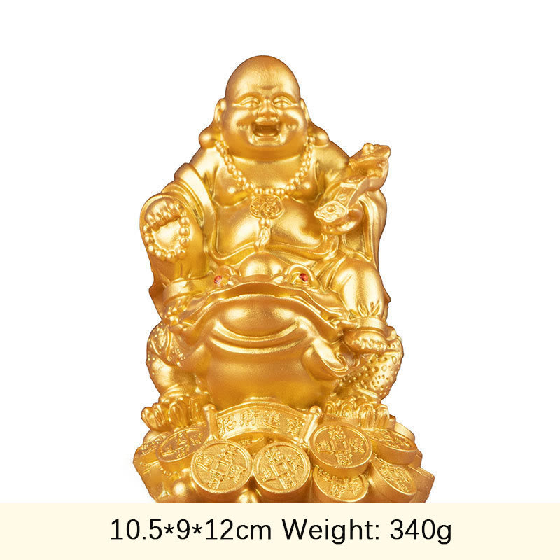 Buddha Stones Bouddha rieur Feng Shui Grenouille Crapaud Pièces de cuivre Attirer la richesse Statue en résine Décoration de la maison - Bouddha d'or - Grand format 10,5 x 9 x 12 cm - image 3
