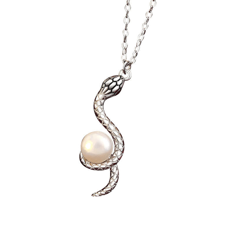Collier pendentif serpent autour de la perle en argent sterling 925 Buddha Stones et bénédiction de l'année du serpent