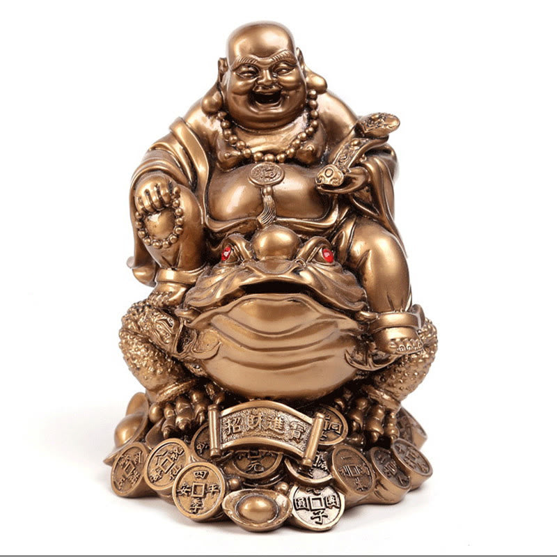 Buddha Stones Bouddha rieur Feng Shui Grenouille Crapaud Pièces de cuivre Attirer la richesse Statue en résine Décoration de la maison - image 18