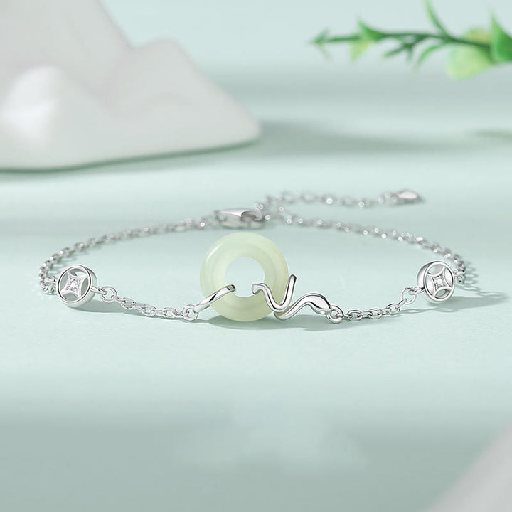 Bracelet porte-bonheur en argent sterling 925 avec boucle de paix en jade Hetian et Buddha Stones