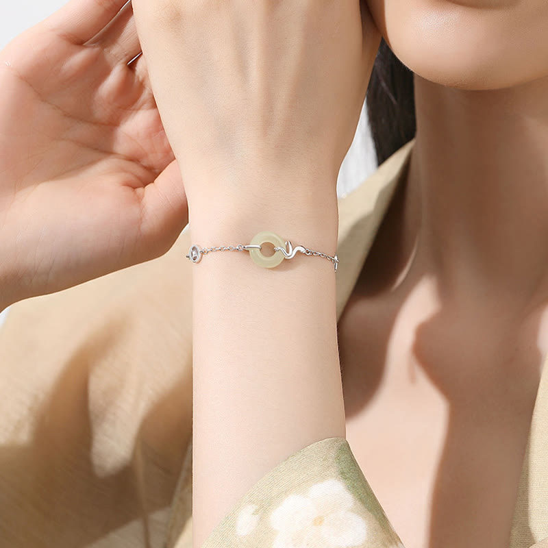 Bracelet porte-bonheur en argent sterling 925 avec boucle de paix en jade Hetian et Buddha Stones