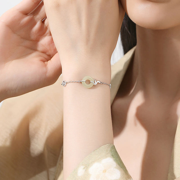 Bracelet porte-bonheur en argent sterling 925 avec boucle de paix en jade Hetian et Buddha Stones