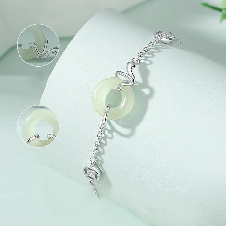 Bracelet porte-bonheur en argent sterling 925 avec boucle de paix en jade Hetian et Buddha Stones