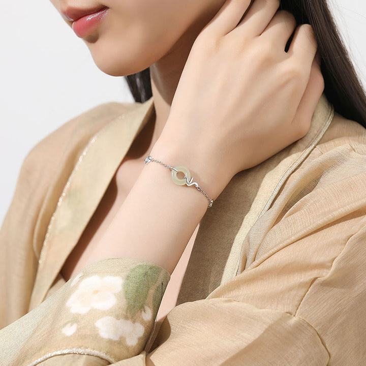 Bracelet porte-bonheur en argent sterling 925 avec boucle de paix en jade Hetian et Buddha Stones