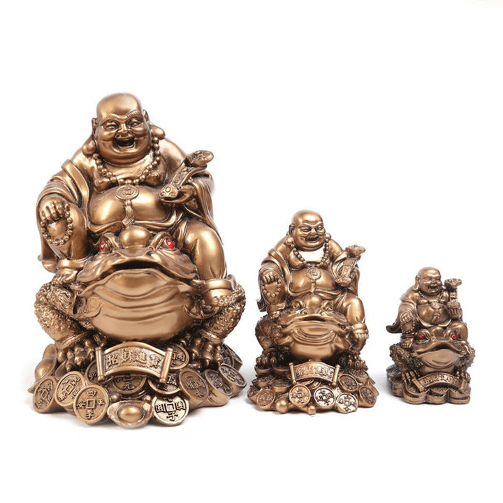 Buddha Stones Bouddha rieur Feng Shui Grenouille Crapaud Pièces de cuivre Attirer la richesse Statue en résine Décoration de la maison - image 11
