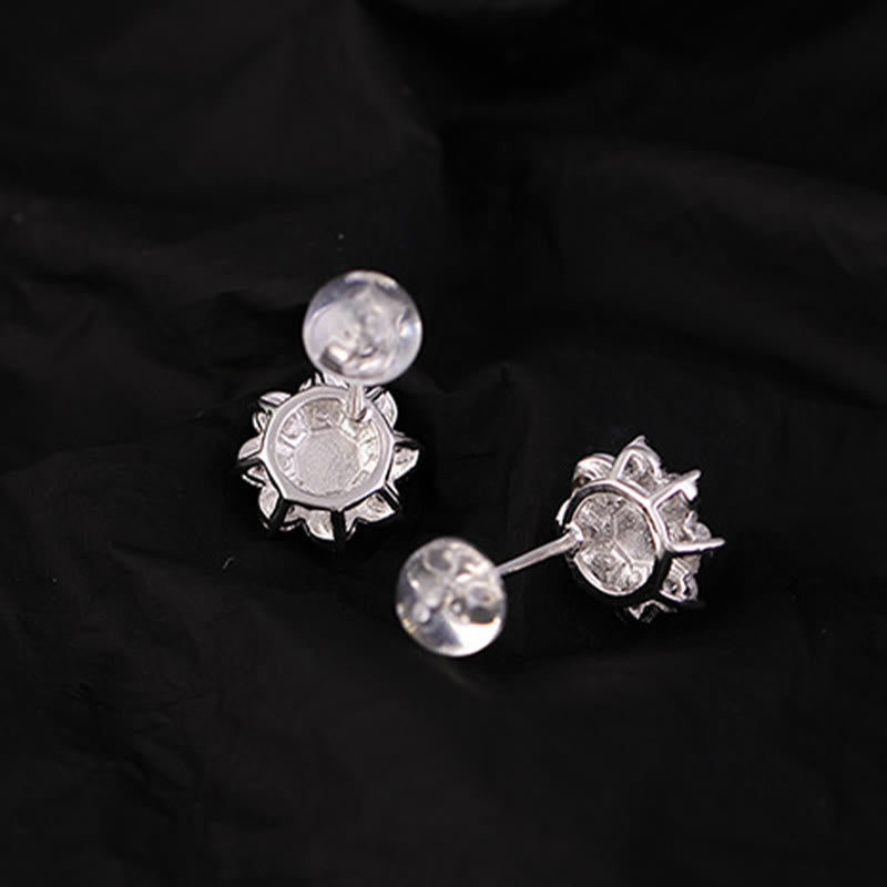 Boucles d'oreilles en argent sterling 925 avec Buddha Stones et fleur de jade rondes