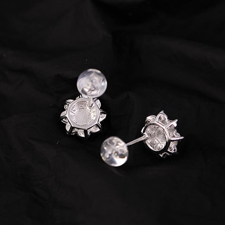 Boucles d'oreilles en argent sterling 925 avec Buddha Stones et fleur de jade rondes