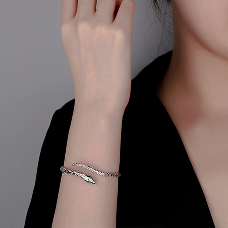 Bracelet de bénédiction de l'année du serpent en argent sterling 999 en forme de serpent de Buddha Stones