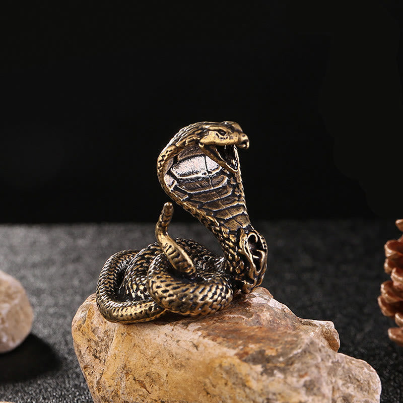 Buddha Stones Mini Petite Année du Serpent Cobra Laiton Cuivre Décoration de la Maison