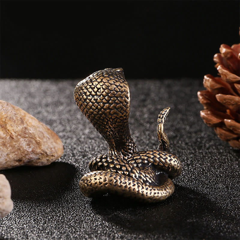 Buddha Stones Mini Petite Année du Serpent Cobra Laiton Cuivre Décoration de la Maison