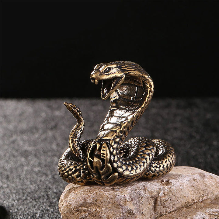 Buddha Stones Mini Petite Année du Serpent Cobra Laiton Cuivre Décoration de la Maison