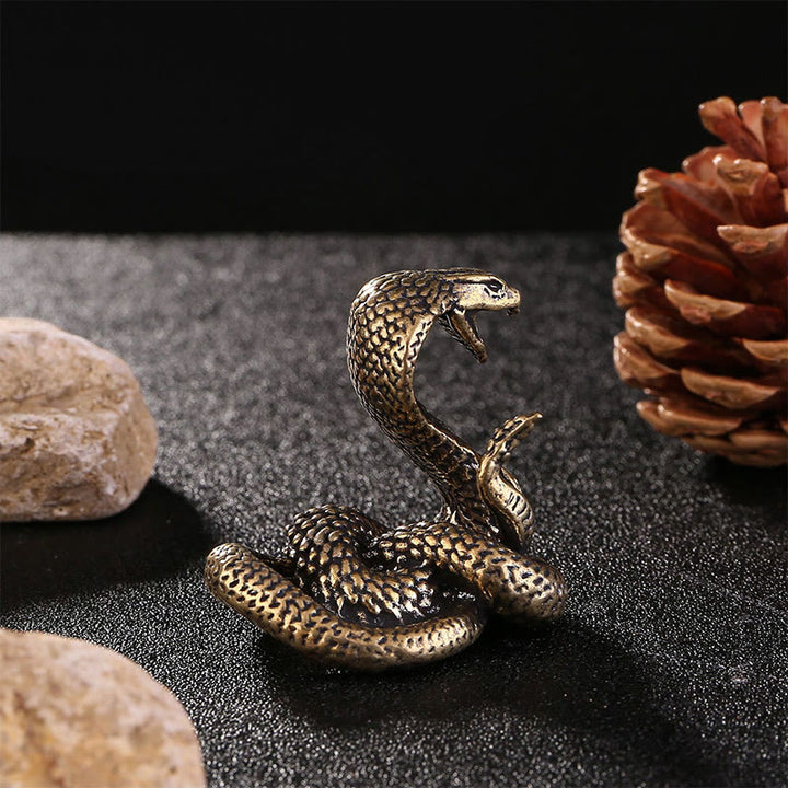 Buddha Stones Mini Petite Année du Serpent Cobra Laiton Cuivre Décoration de la Maison