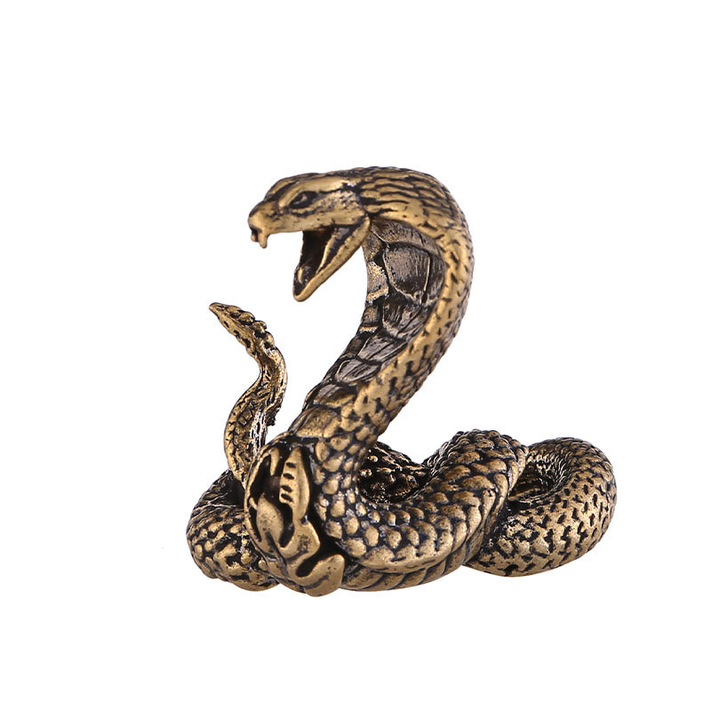 Buddha Stones Mini Petite Année du Serpent Cobra Laiton Cuivre Décoration de la Maison