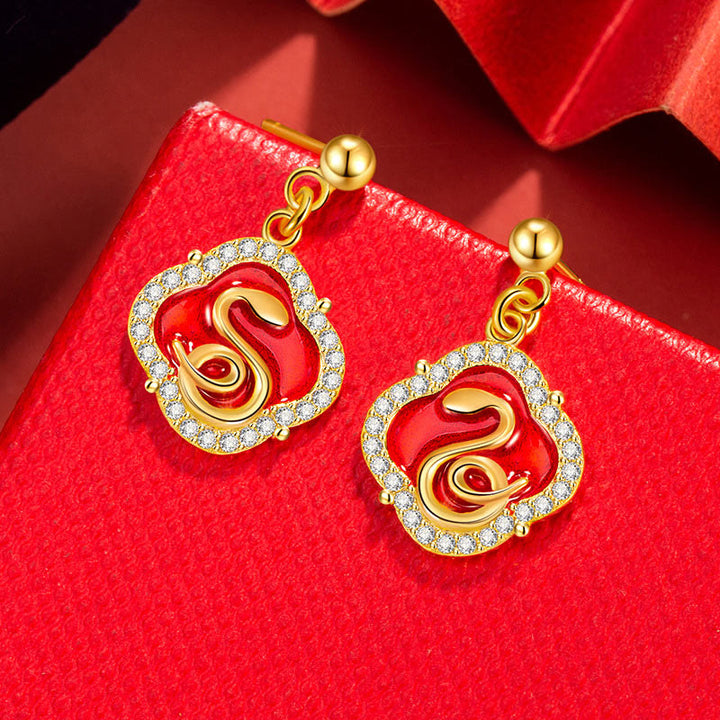 Boucles d'oreilles en argent sterling 925 Buddha Stones et bénédiction de l'année du serpent