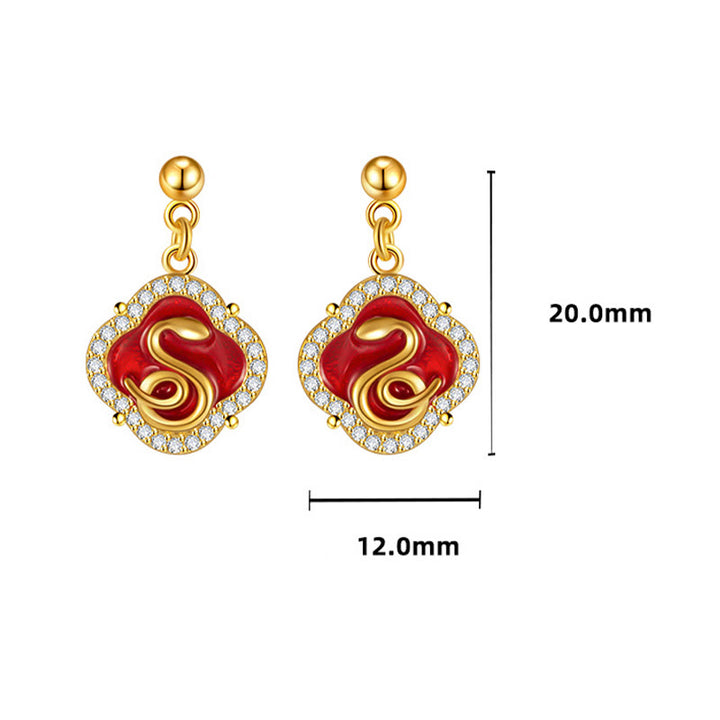 Boucles d'oreilles en argent sterling 925 Buddha Stones et bénédiction de l'année du serpent