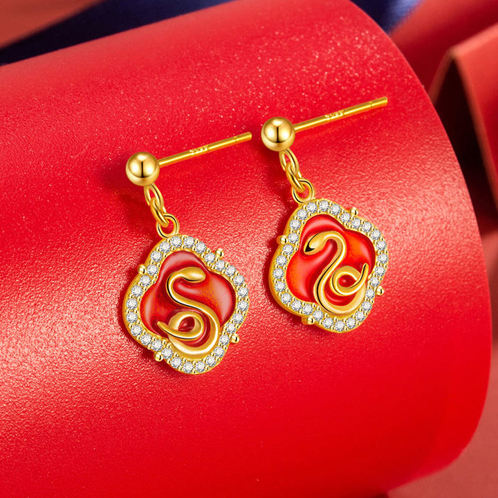 Boucles d'oreilles en argent sterling 925 Buddha Stones et bénédiction de l'année du serpent