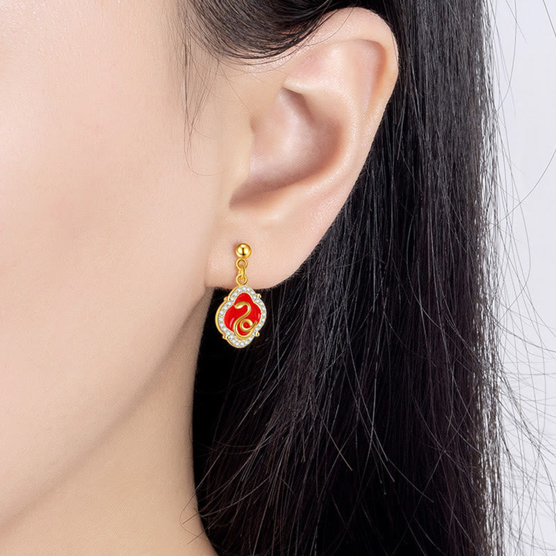 Boucles d'oreilles en argent sterling 925 Buddha Stones et bénédiction de l'année du serpent