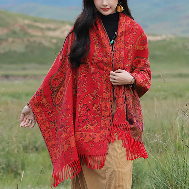 Écharpe de voyage confortable en forme de fleur de cajou tibétaine Buddha Stones pour l'automne et l'hiver - Rouge - 180 x 65 cm - image 9