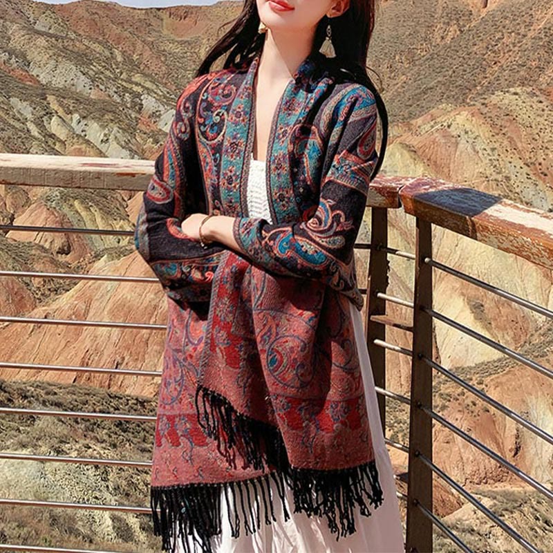 Écharpe de voyage confortable en forme de fleur de cajou tibétaine Buddha Stones pour l'automne et l'hiver - image 20