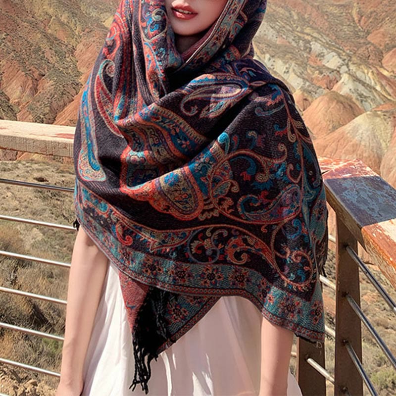 Écharpe de voyage confortable en forme de fleur de cajou tibétaine Buddha Stones pour l'automne et l'hiver - image 21