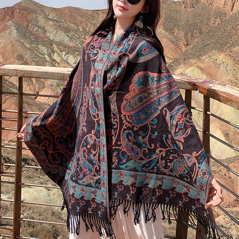 Écharpe de voyage confortable en forme de fleur de cajou tibétaine Buddha Stones pour l'automne et l'hiver - Magenta foncé - 180 x 65 cm - image 18