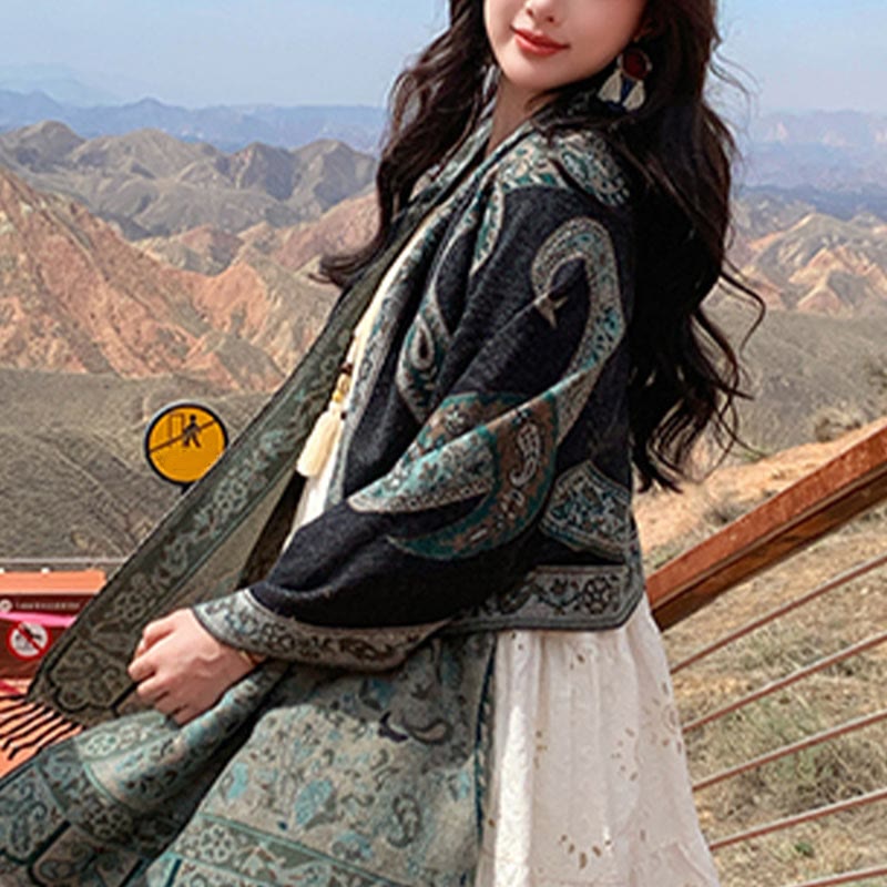 Écharpe de voyage confortable en forme de fleur de cajou tibétaine Buddha Stones pour l'automne et l'hiver - image 3