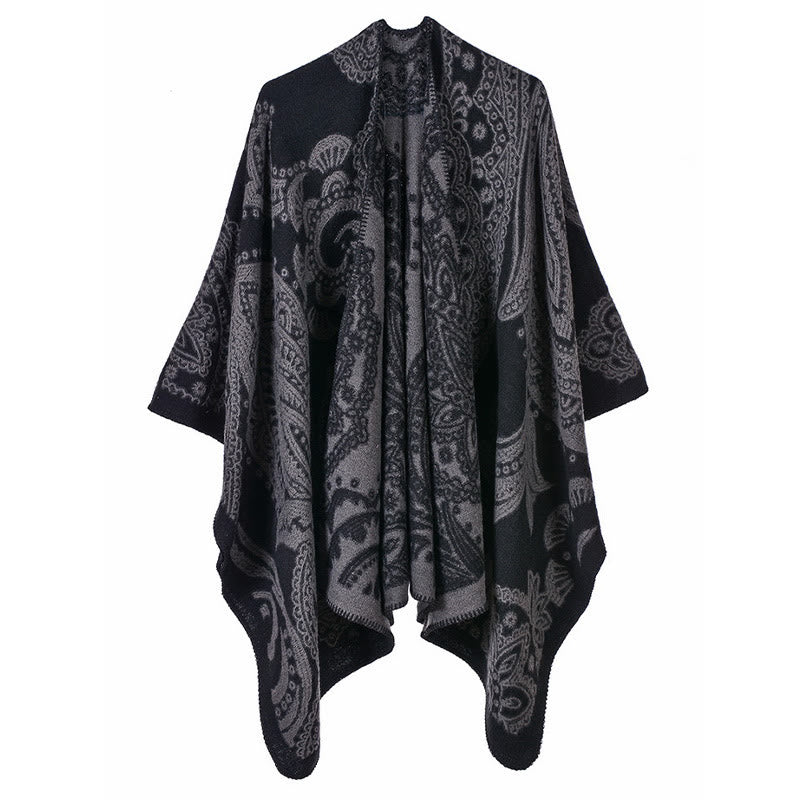 Écharpe enveloppante en cachemire tibétain Buddha Stones et fleurs de cajou pour l'automne et l'hiver - Gris foncé - 130*150 cm - image 10