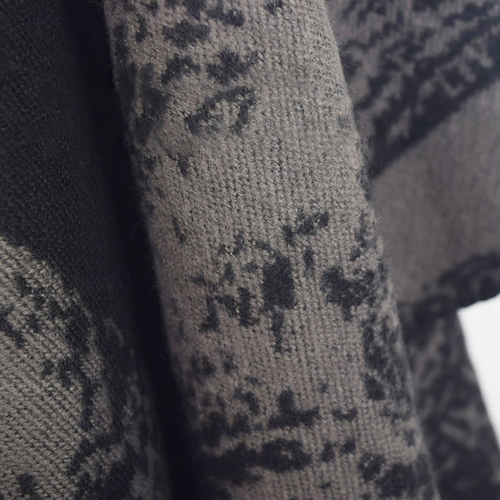 Écharpe double face en forme de cerf sika noir et gris Buddha Stones pour l'automne et l'hiver