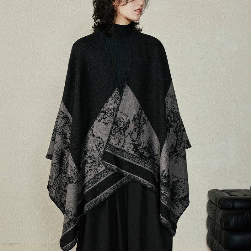 Écharpe double face en forme de cerf sika noir et gris Buddha Stones pour l'automne et l'hiver - image 12