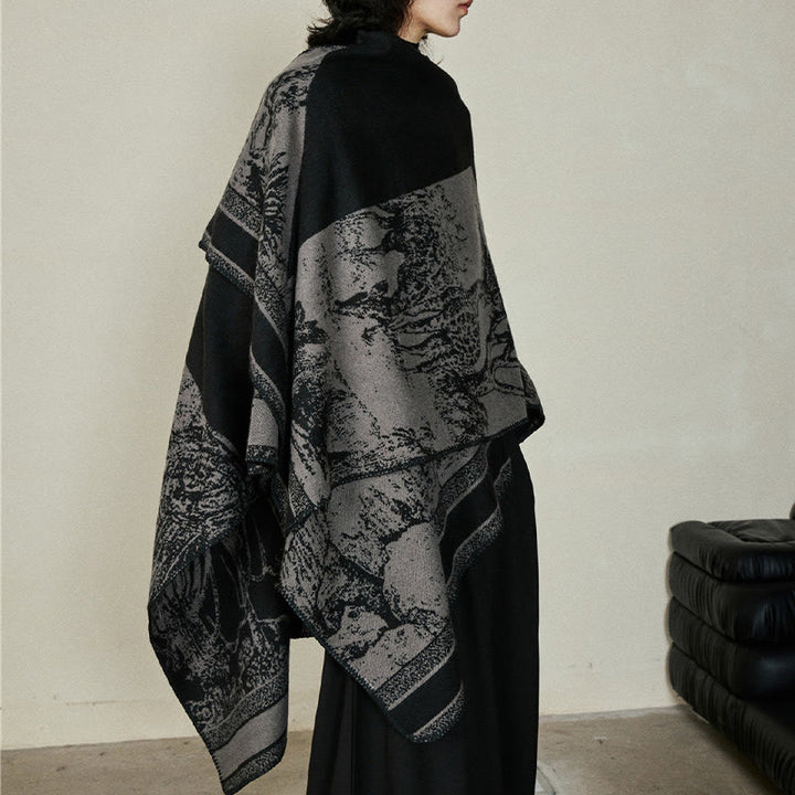 Écharpe double face en forme de cerf sika noir et gris Buddha Stones pour l'automne et l'hiver