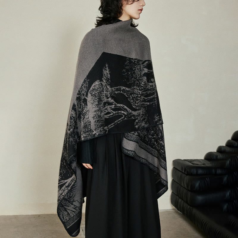 Écharpe double face en forme de cerf sika noir et gris Buddha Stones pour l'automne et l'hiver - image 10