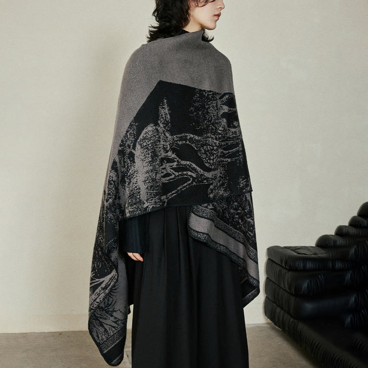 Écharpe double face en forme de cerf sika noir et gris Buddha Stones pour l'automne et l'hiver - image 10