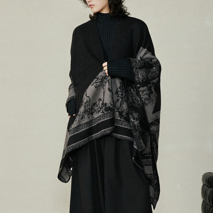 Écharpe double face en forme de cerf sika noir et gris Buddha Stones pour l'automne et l'hiver - image 13