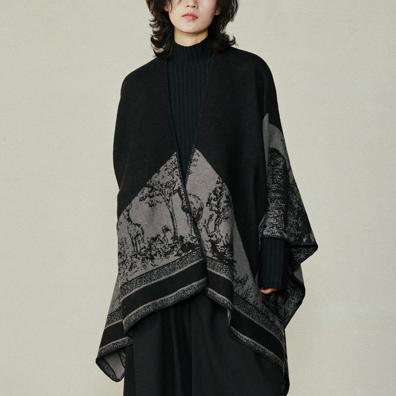 Écharpe double face en forme de cerf sika noir et gris Buddha Stones pour l'automne et l'hiver - image 2