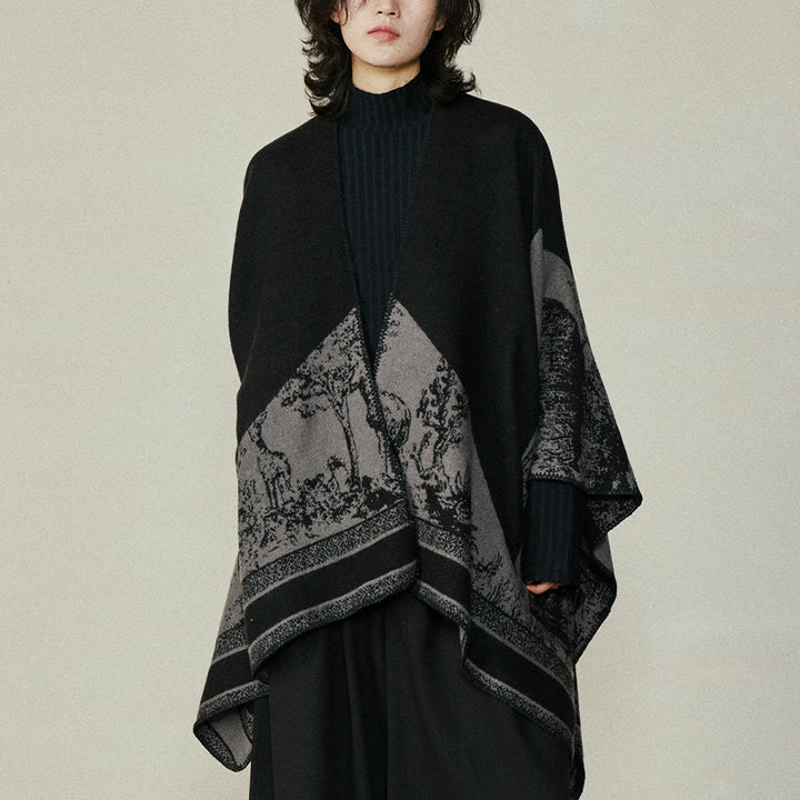 Écharpe double face en forme de cerf sika noir et gris Buddha Stones pour l'automne et l'hiver - image 2