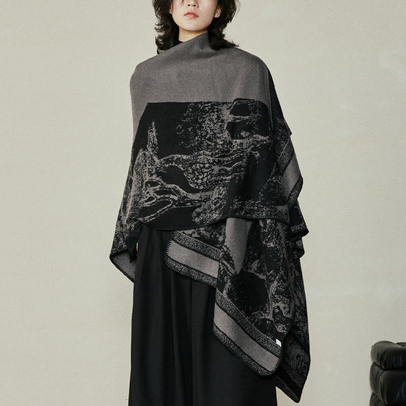 Écharpe double face en forme de cerf sika noir et gris Buddha Stones pour l'automne et l'hiver - image 6