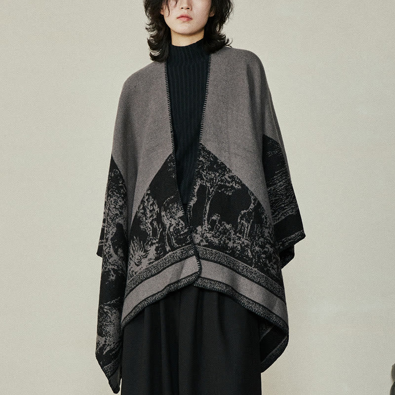 Écharpe double face en forme de cerf sika noir et gris Buddha Stones pour l'automne et l'hiver