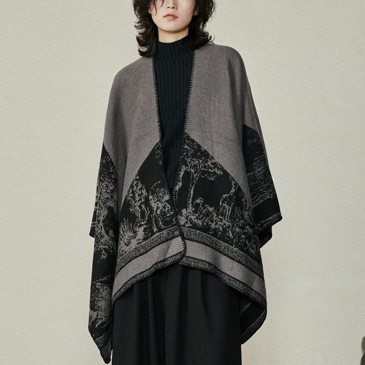 Écharpe double face en forme de cerf sika noir et gris Buddha Stones pour l'automne et l'hiver
