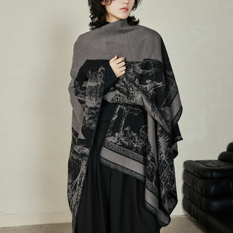 Écharpe double face en forme de cerf sika noir et gris Buddha Stones pour l'automne et l'hiver - image 1