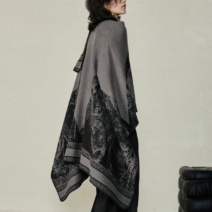 Écharpe double face en forme de cerf sika noir et gris Buddha Stones pour l'automne et l'hiver - image 5