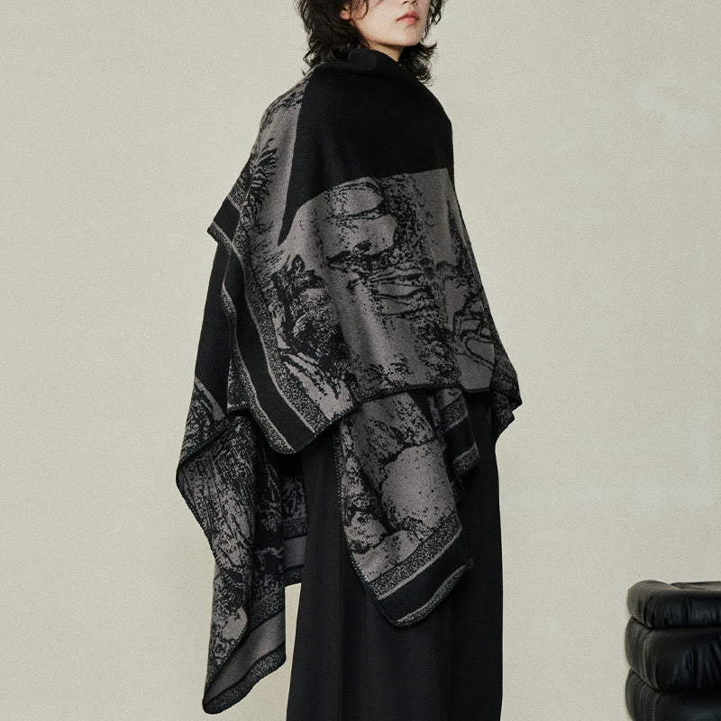 Écharpe double face en forme de cerf sika noir et gris Buddha Stones pour l'automne et l'hiver