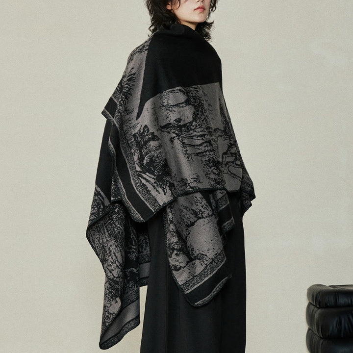 Écharpe double face en forme de cerf sika noir et gris Buddha Stones pour l'automne et l'hiver