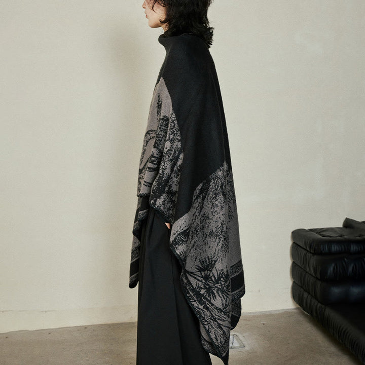 Écharpe double face en forme de cerf sika noir et gris Buddha Stones pour l'automne et l'hiver - image 8