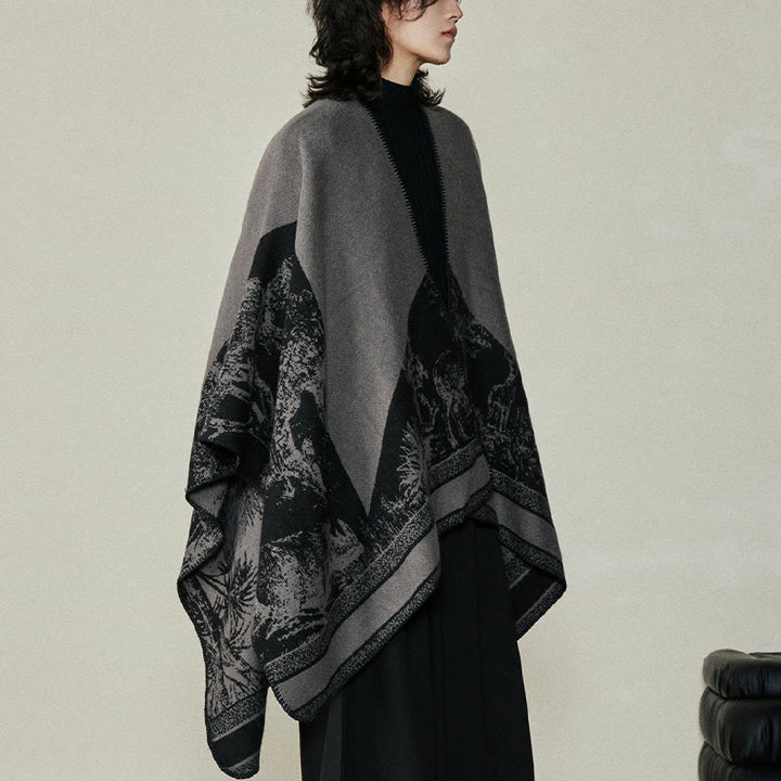 Écharpe double face en forme de cerf sika noir et gris Buddha Stones pour l'automne et l'hiver - image 7