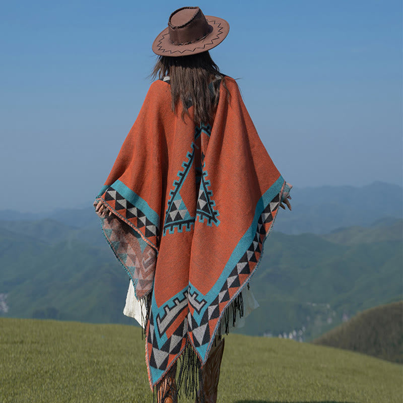 Écharpe enveloppante chaude à pompons Buddha Stones et motif géométrique en losange orange tibétain pour l'automne et l'hiver